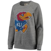 Women's Pressbox Heathered Gray Kansas Jayhawks Big Team Logo Knobi Fleece Tri-Blend Crew Neck Sweatshirt