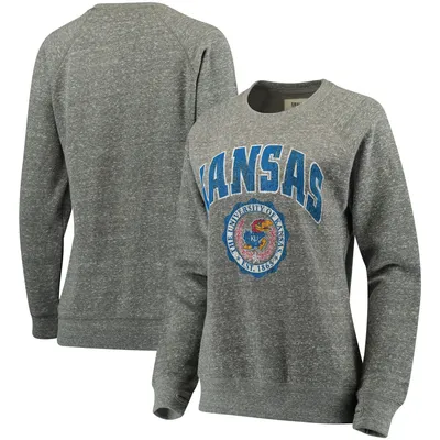 Kansas Jayhawks Pressbox Women's Edith Vintage Knobi Pullover Sweatshirt - Heathered Gray