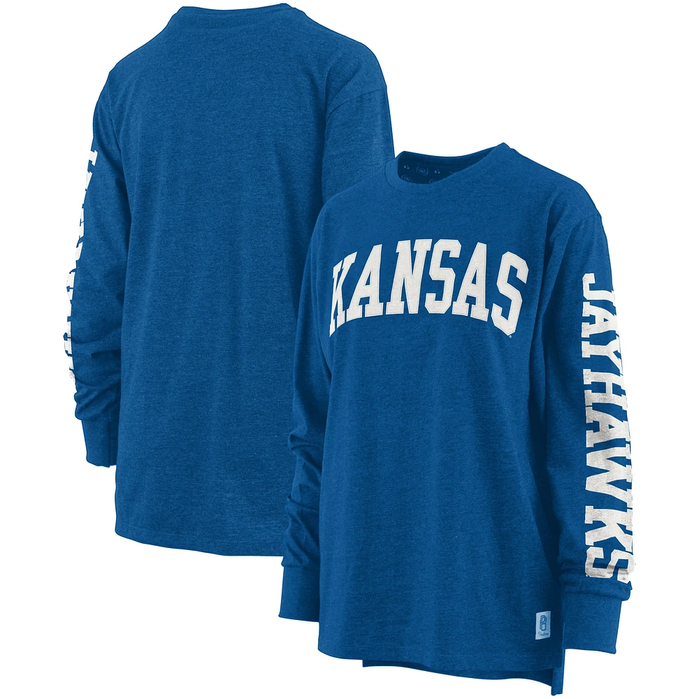 T-shirt à manches longues Pressbox Heathered Royal Kansas Jayhawks Two-Hit Canyon pour femme