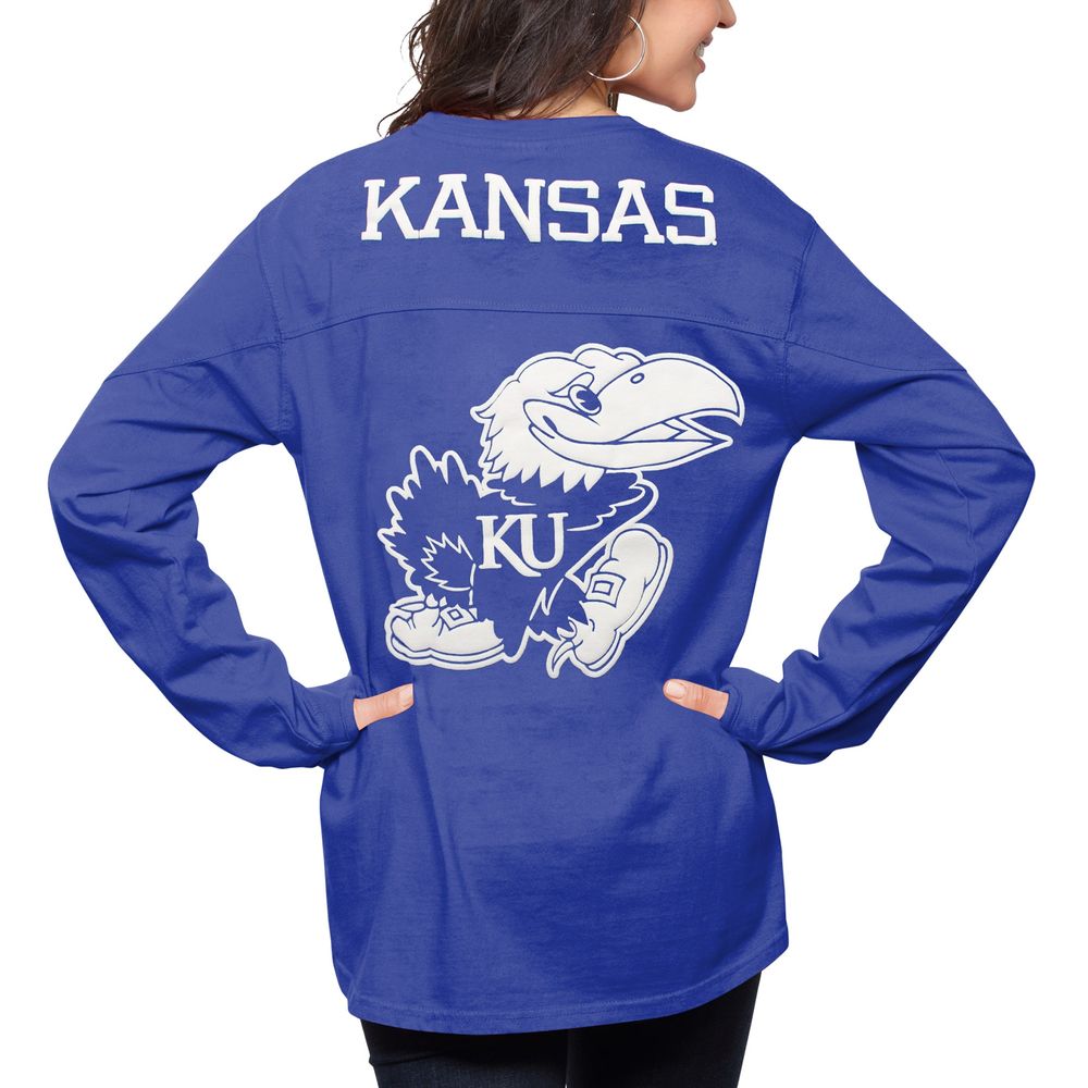 Women's Pressbox Royal Kansas Jayhawks The Big Shirt Oversized Long Sleeve T-Shirt