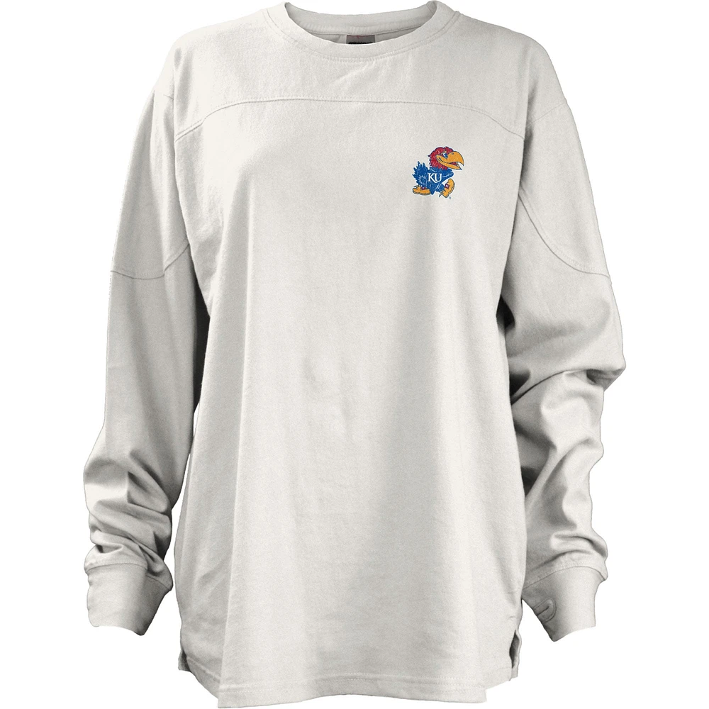 T-shirt à manches longues surdimensionné Pressbox Kansas Jayhawks Pennant Stack pour femme, blanc