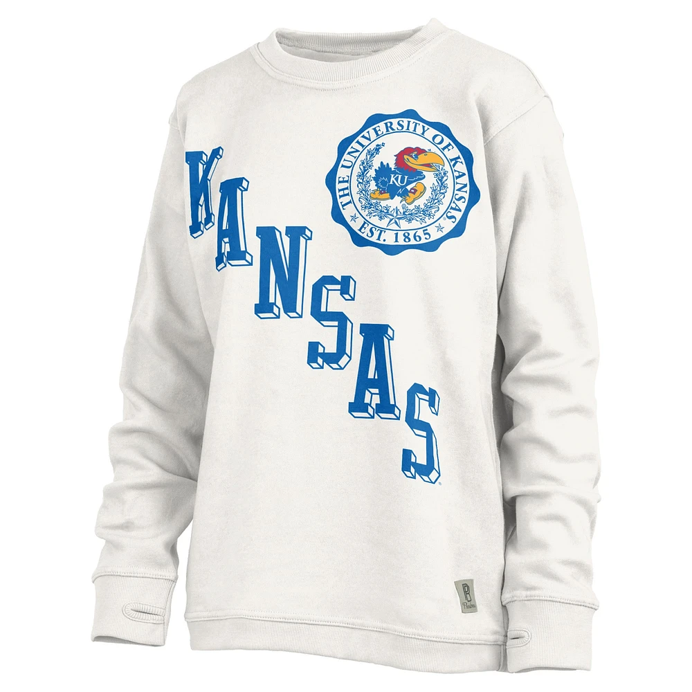 Women's Pressbox White Kansas Jayhawks Shoreline Sundown Pullover Sweatshirt