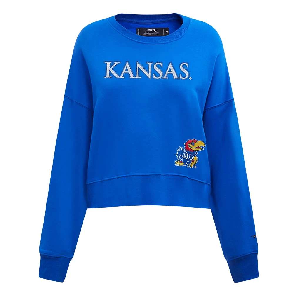 Sweat-shirt court à paillettes Pro Standard Royal Kansas Jayhawks pour femme