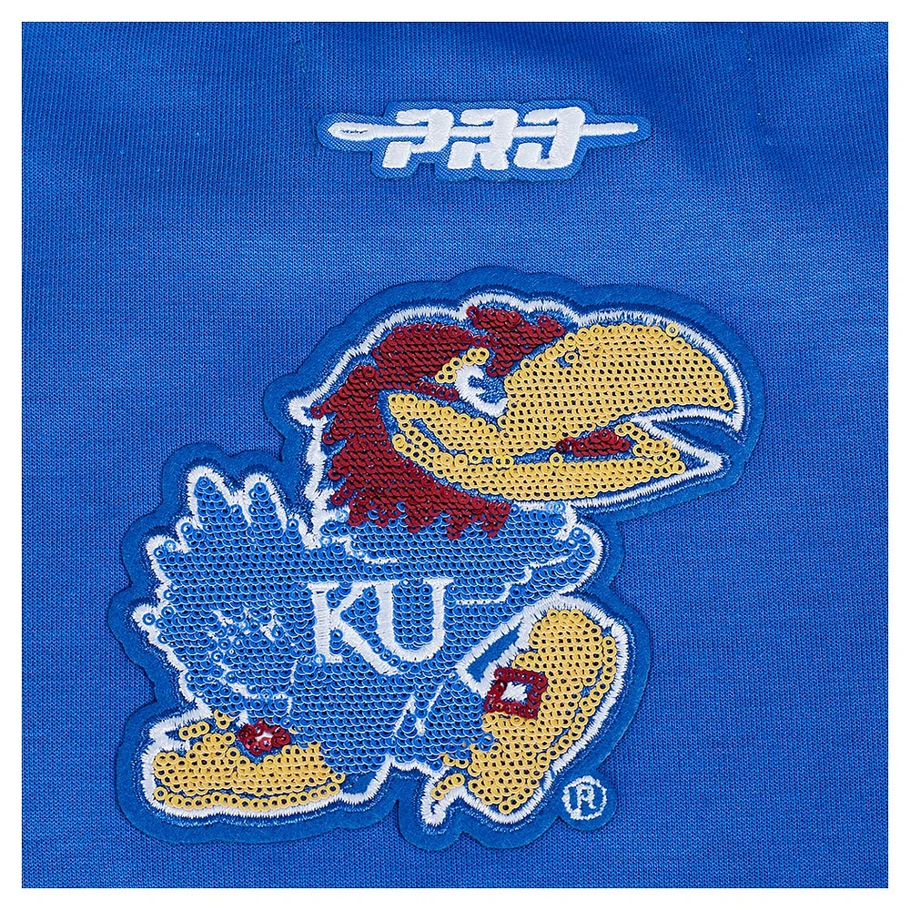 Sweat-shirt court à paillettes Pro Standard Royal Kansas Jayhawks pour femme