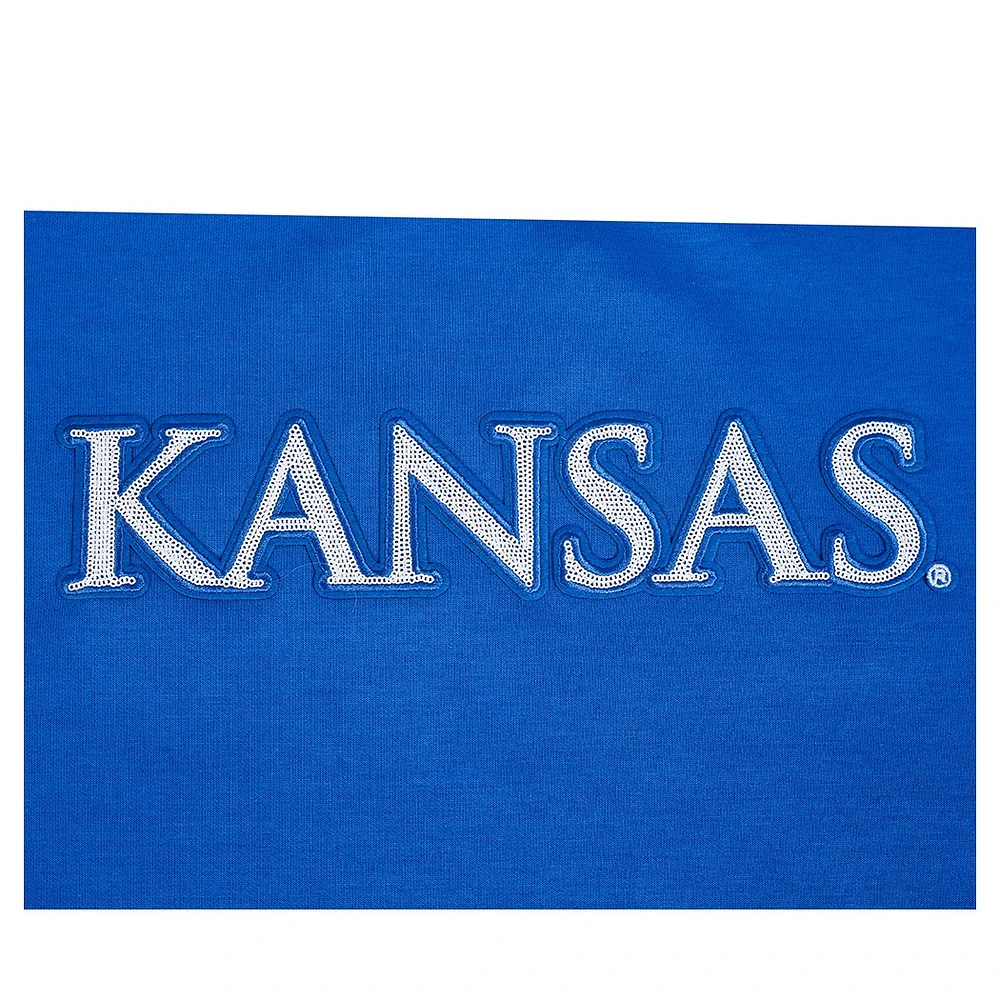 Sweat-shirt court à paillettes Pro Standard Royal Kansas Jayhawks pour femme