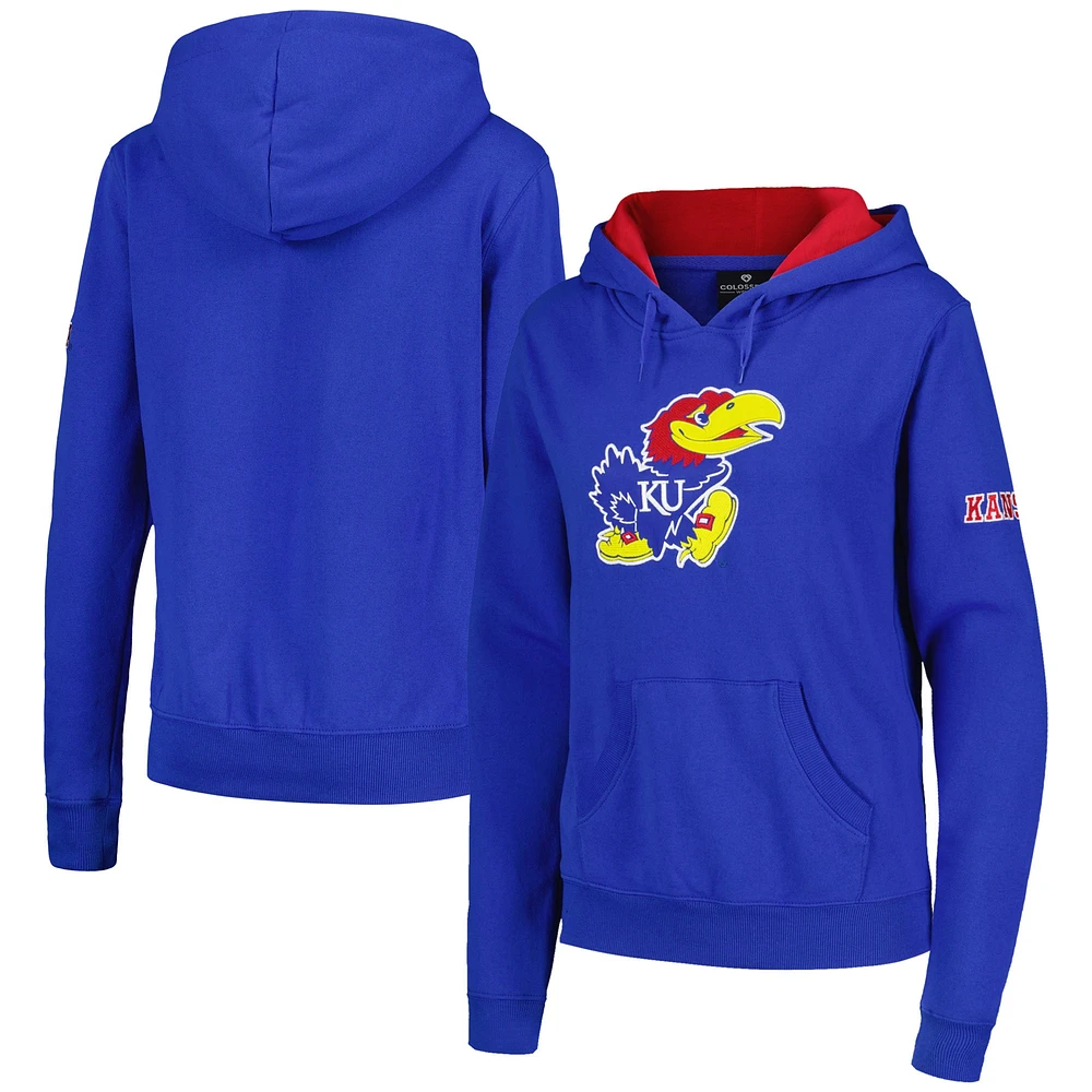 Women's Stadium Athletic Royal Kansas Jayhawks Big Logo Pullover Hoodie