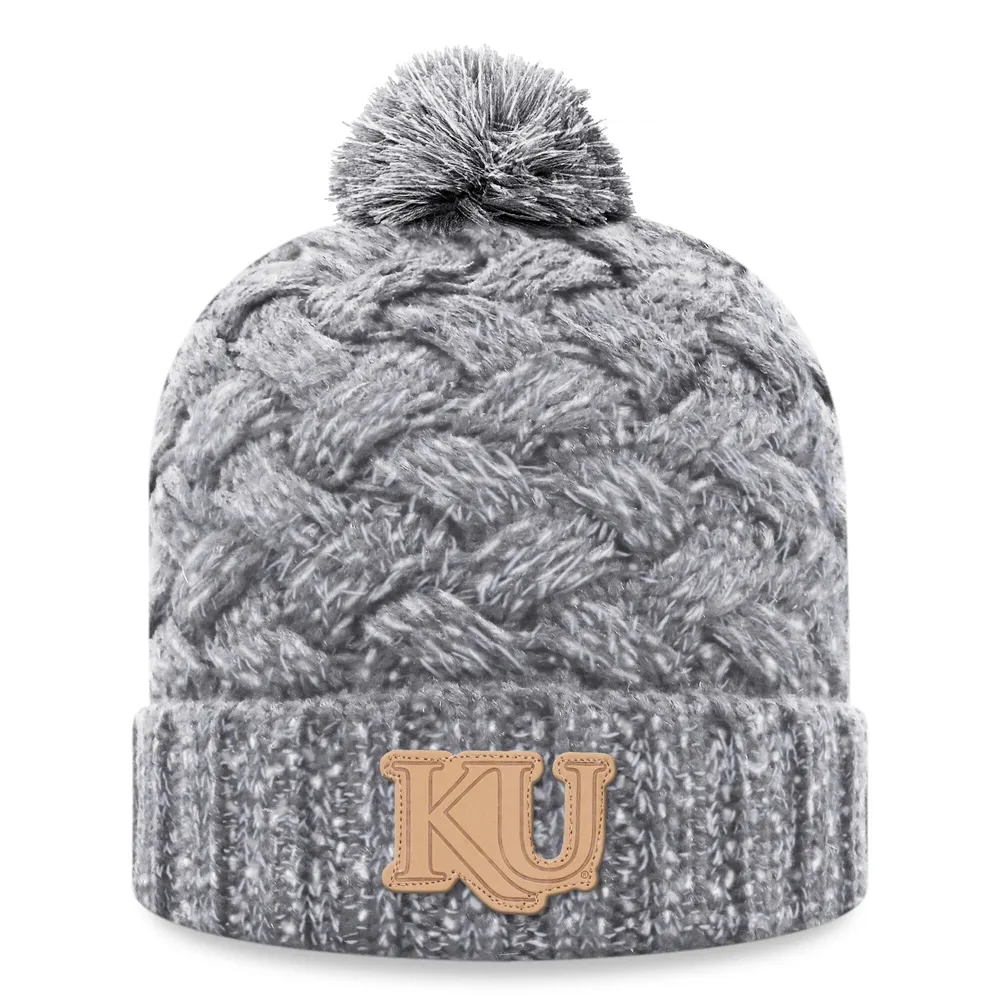 Bonnet en tricot à revers arctique des Kansas Jayhawks pour femme Top of the World gris chiné avec pompon