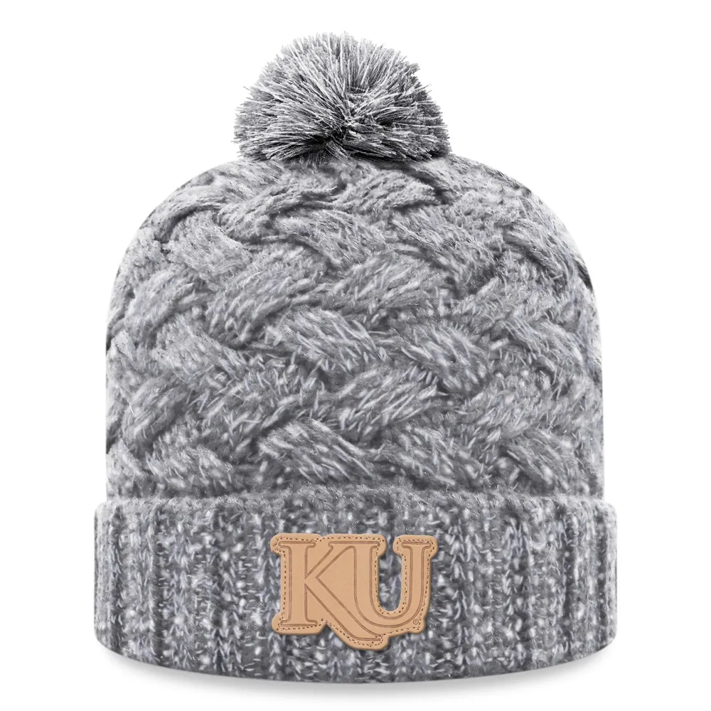 Bonnet en tricot à revers arctique des Kansas Jayhawks pour femme Top of the World gris chiné avec pompon