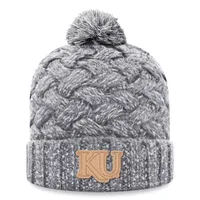 Bonnet en tricot à revers arctique des Kansas Jayhawks pour femme Top of the World gris chiné avec pompon