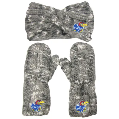 Kansas Jayhawks ZooZatz Women's Logo Marled Headband and Mitten Set