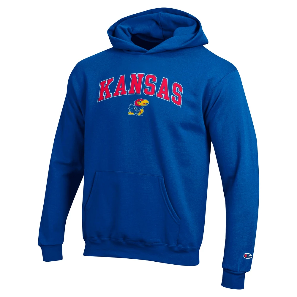 Youth Champion Royal Kansas Jayhawks Campus Pullover Hoodie