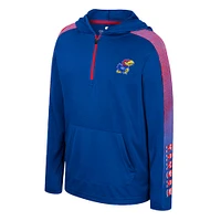 Youth Colosseum Royal Kansas Jayhawks Lumen Long Sleeve Quarter-Zip Hooded Windshirt