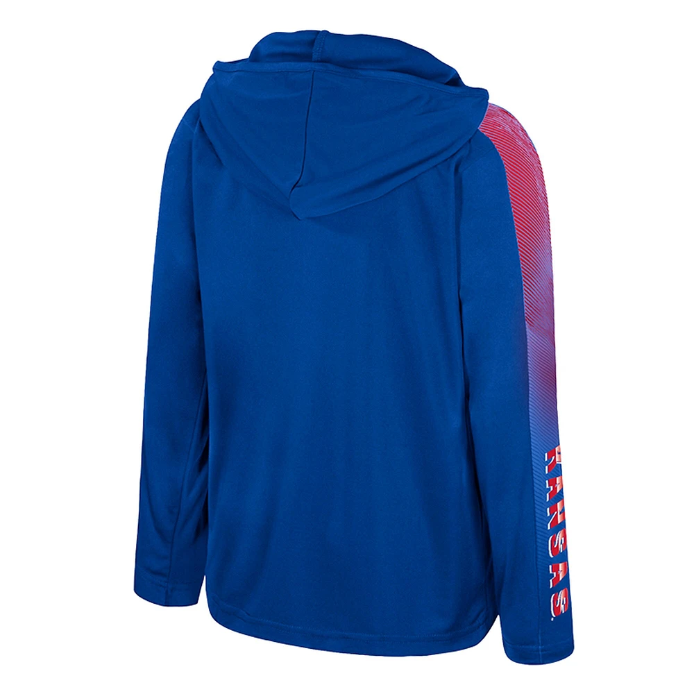 Youth Colosseum Royal Kansas Jayhawks Lumen Long Sleeve Quarter-Zip Hooded Windshirt