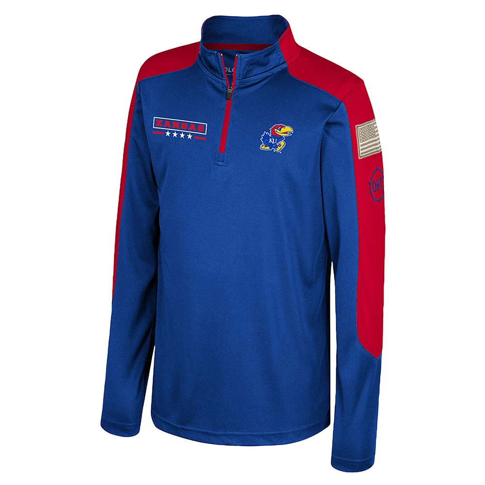 Youth Colosseum  Royal Kansas Jayhawks OHT Military Appreciation Cyclone Quarter-Zip Windshirt