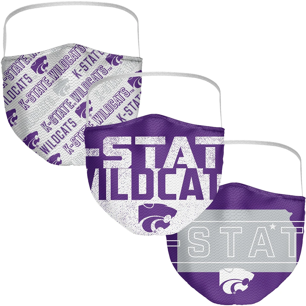 Paquet de 3 couvre-visages locaux pour adultes Fanatics Kansas State Wildcats