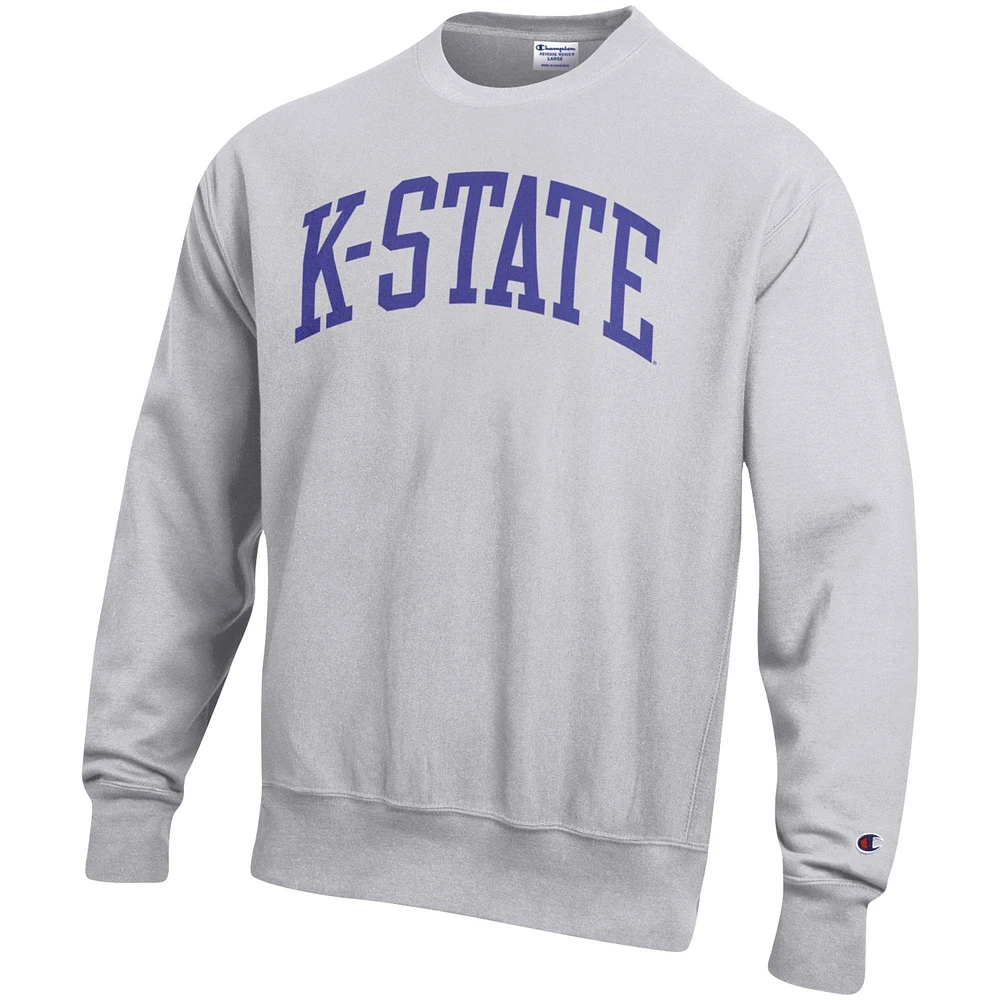 Sweat-shirt Champion à armure inversée Kansas State Wildcats Arch pour homme, gris chiné