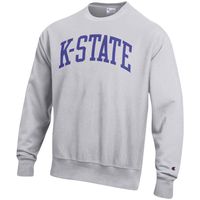 Men's Champion Heathered Gray Kansas State Wildcats Arch Reverse Weave Pullover Sweatshirt