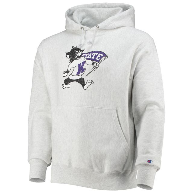 Chandail à capuchon tissage inversé Champion pour hommes, gris chiné, Kansas State Wildcats Team Vault Logo