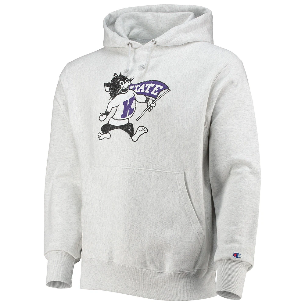 Men's Champion Heathered Gray Kansas State Wildcats Team Vault Logo Reverse Weave Pullover Hoodie