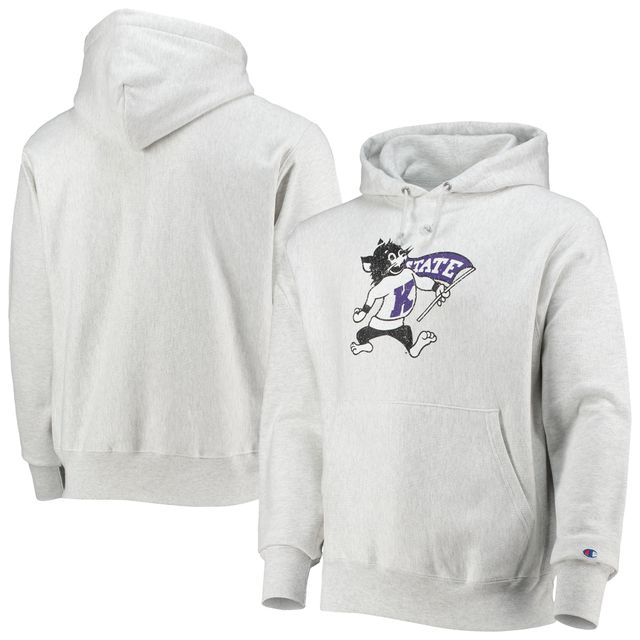 Chandail à capuchon tissage inversé Champion pour hommes, gris chiné, Kansas State Wildcats Team Vault Logo