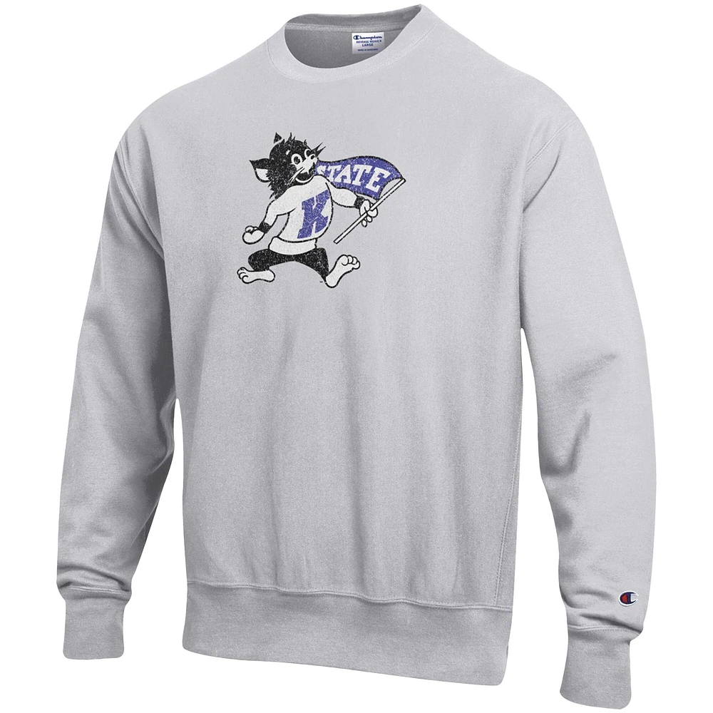 Sweat-shirt pour homme Champion Kansas State Wildcats Vault Logo Reverse Weave gris chiné