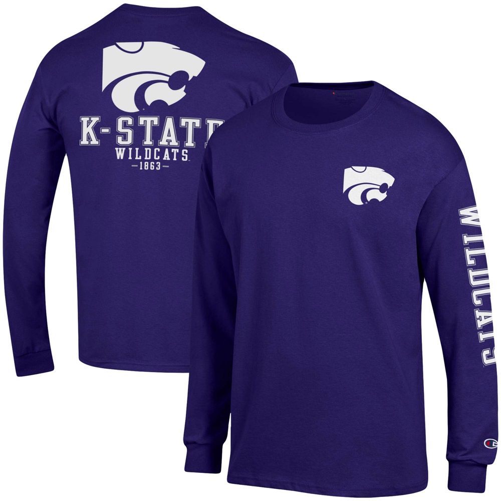 Men's Champion Purple Kansas State Wildcats Team Stack Long Sleeve T-Shirt