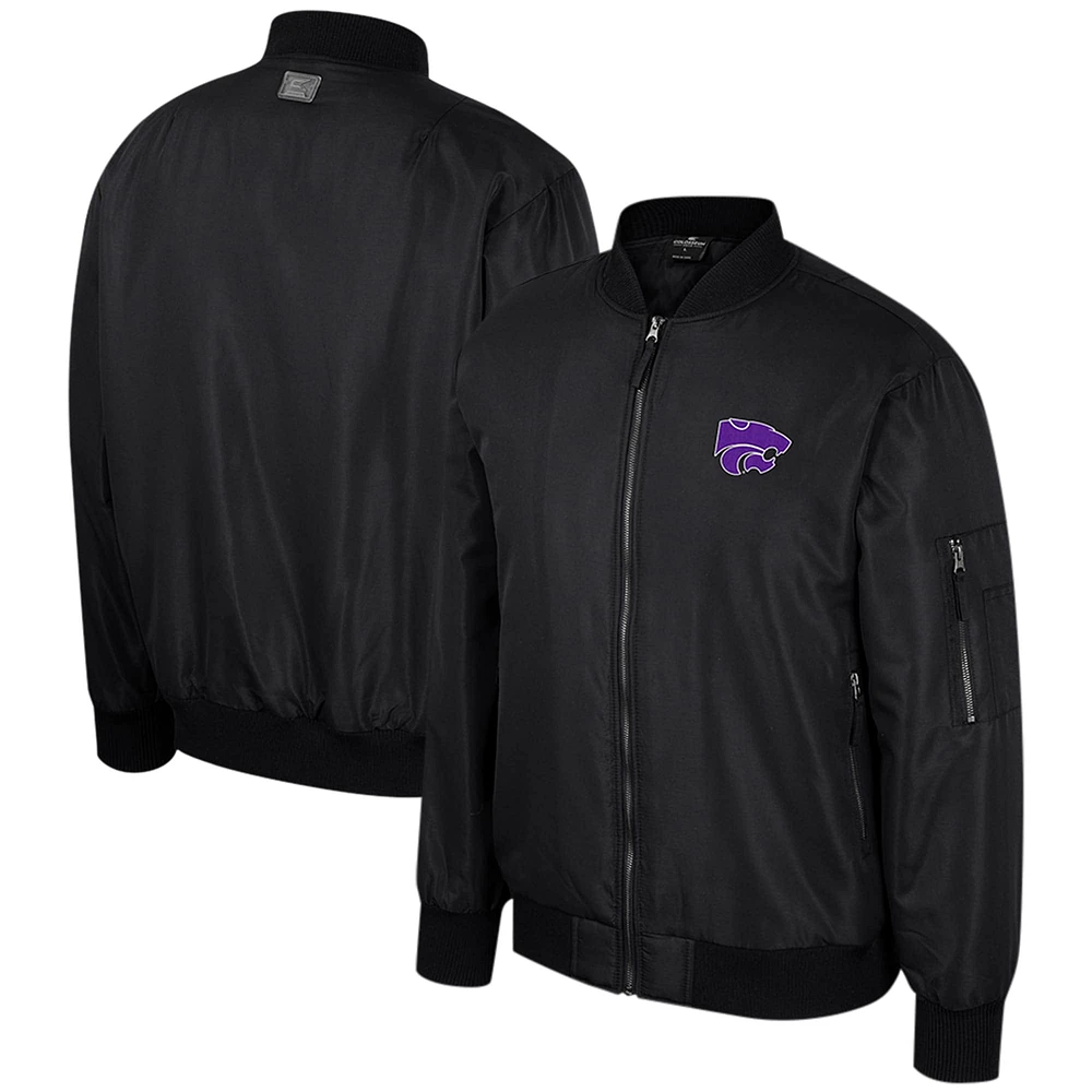 Blouson aviateur entièrement zippé Colosseum pour hommes, Kansas State Wildcats, noir