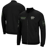 Blouson aviateur à grande vitesse Colosseum noir pour hommes, Kansas State Wildcats OHT Military Appréciation, entièrement zippé