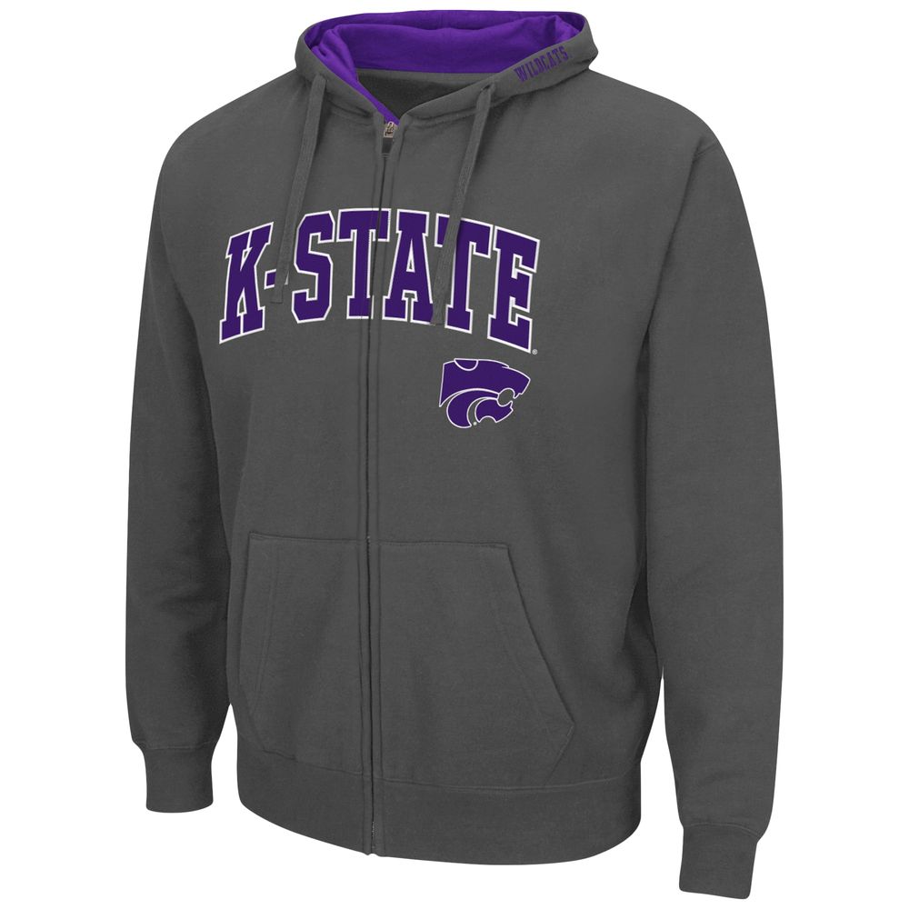 Men's Colosseum Charcoal Kansas State Wildcats Arch & Logo 3.0 Full-Zip Hoodie