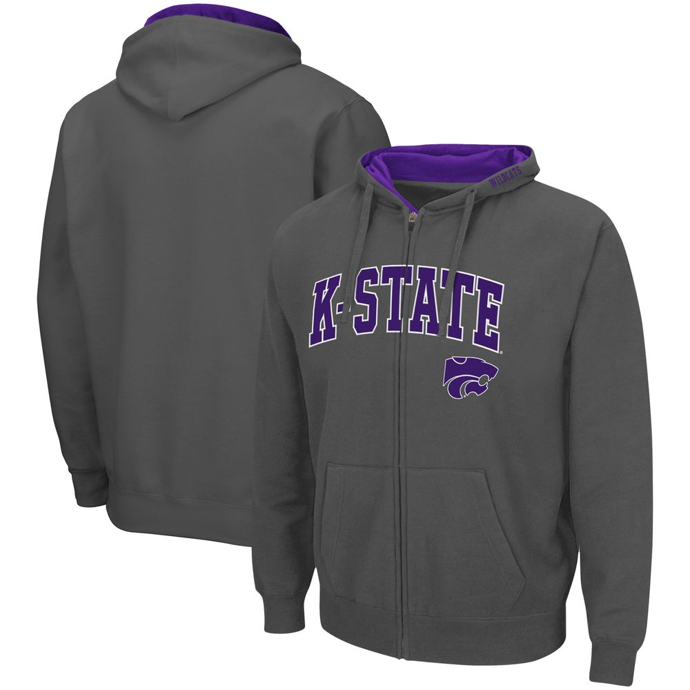 Men's Colosseum Charcoal Kansas State Wildcats Arch & Logo 3.0 Full-Zip Hoodie