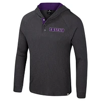 Men's Colosseum  Charcoal Kansas State Wildcats Dujour Ralgan Long Sleeve Henley Hoodie T-Shirt