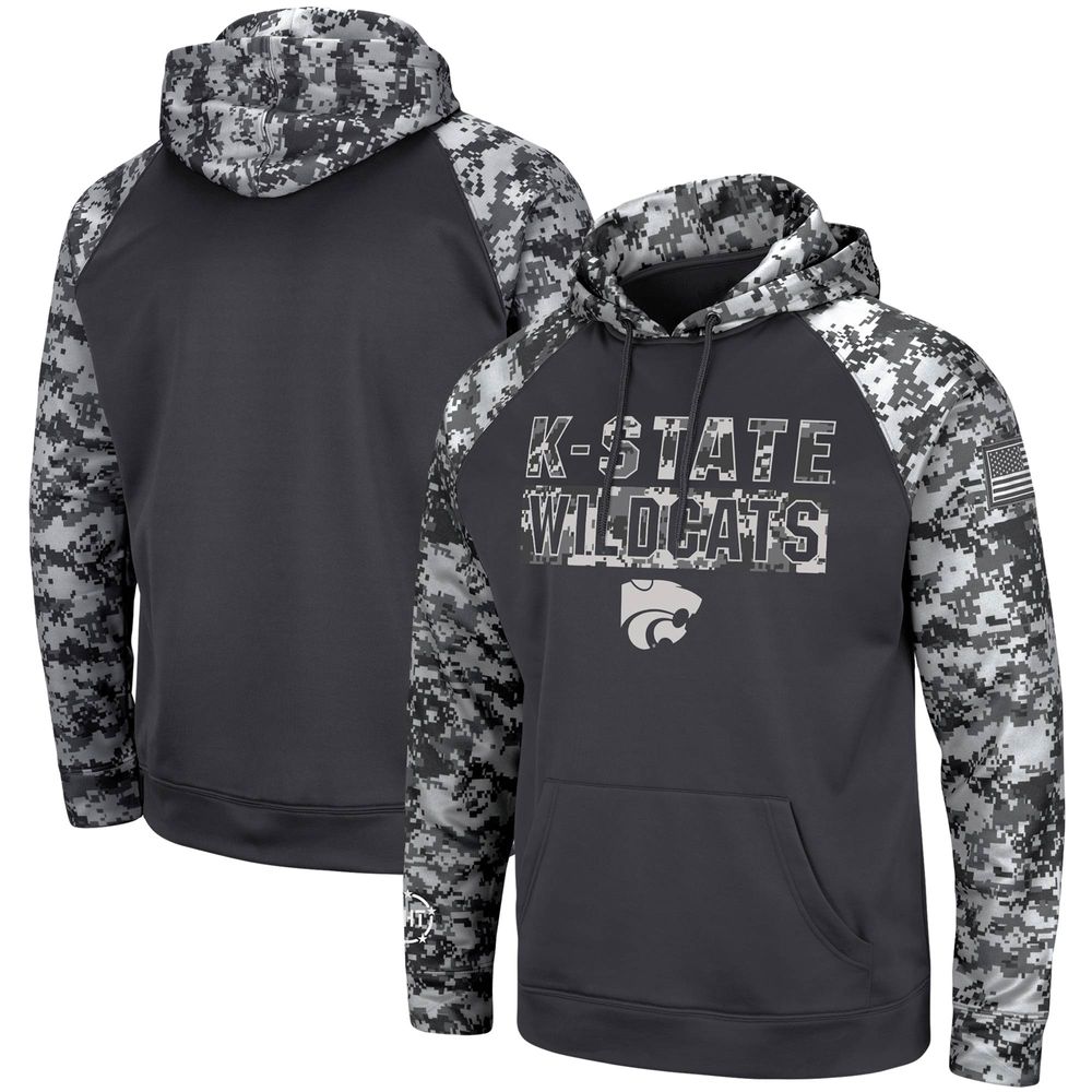 Men's Colosseum Charcoal Kansas State Wildcats OHT Military Appreciation Digital Camo Pullover Hoodie