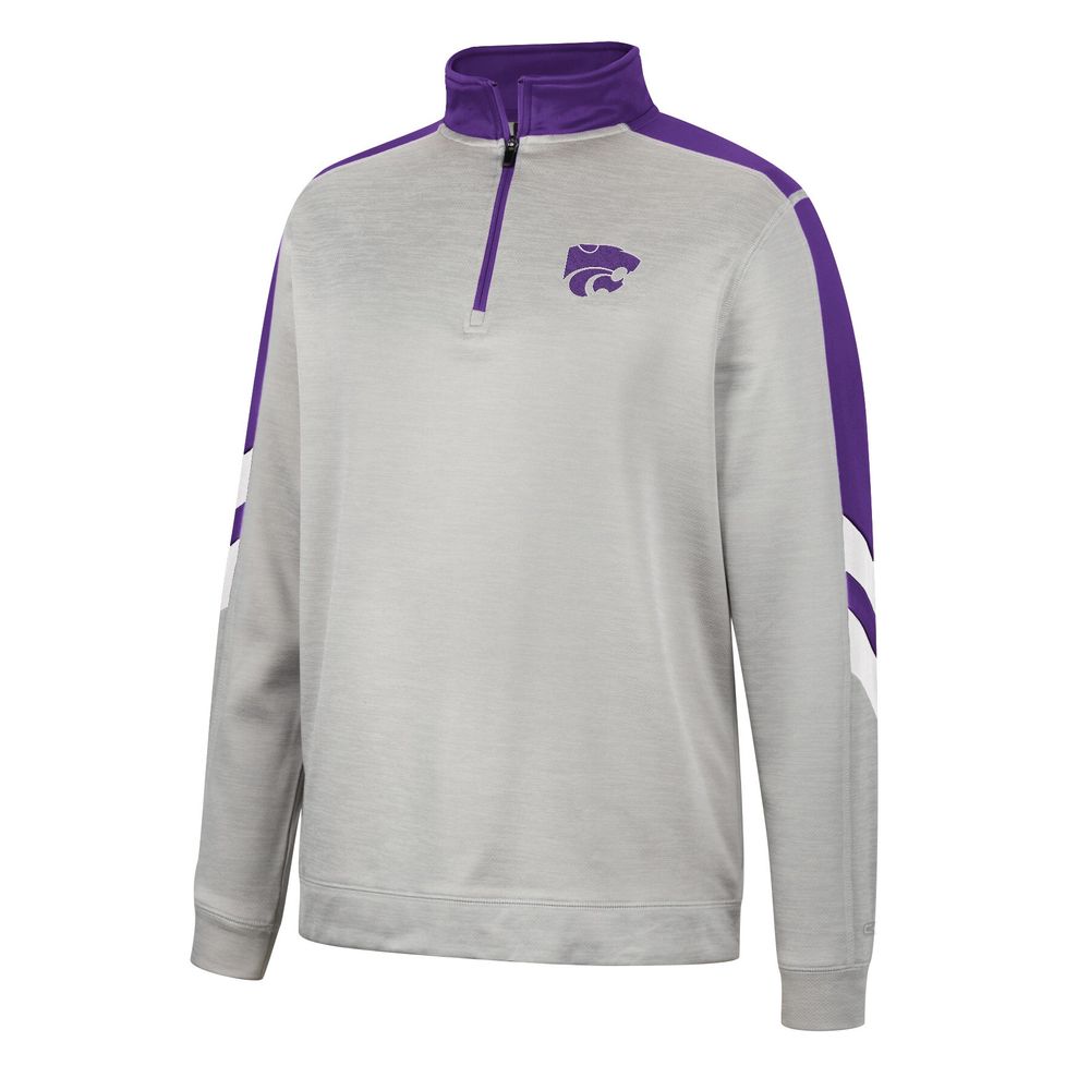 Men's Colosseum Gray/Purple Kansas State Wildcats Bushwood Fleece Quarter-Zip Jacket