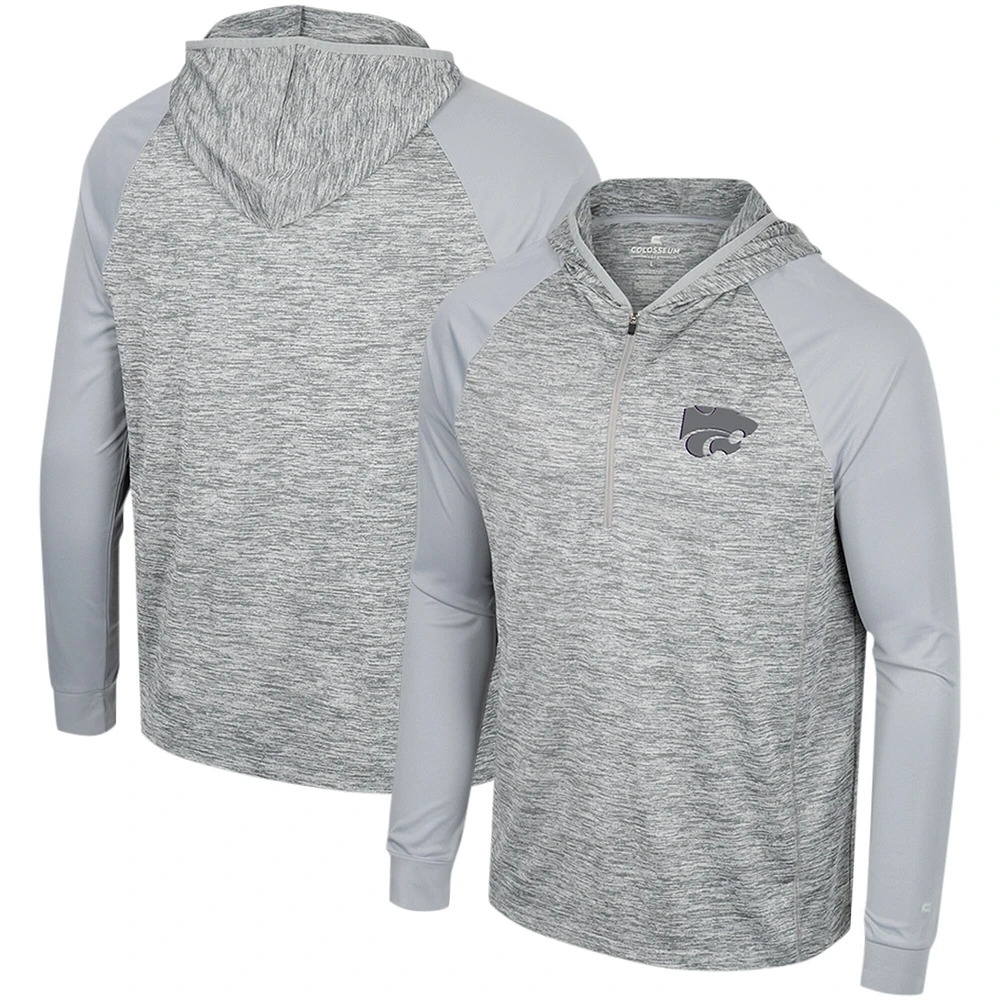 Men's Colosseum Gray Kansas State Wildcats Cybernetic Raglan Quarter-Zip Hooded Top