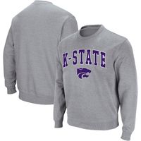 Men's Colosseum Heather Gray Kansas State Wildcats Arch & Logo Crew Neck Sweatshirt