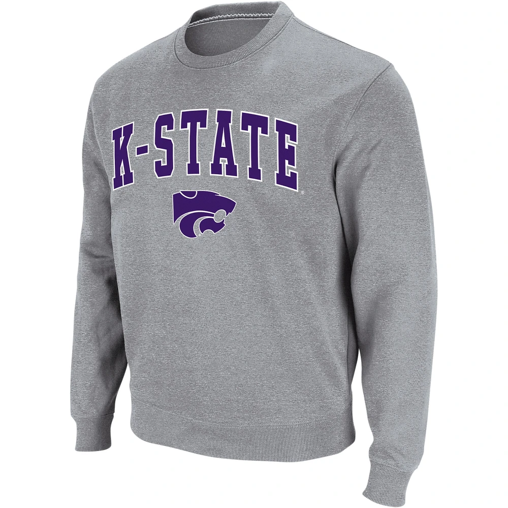 Colosseum gris chiné Kansas State Wildcats Arch & Logo Crew Neck Sweatshirt pour homme