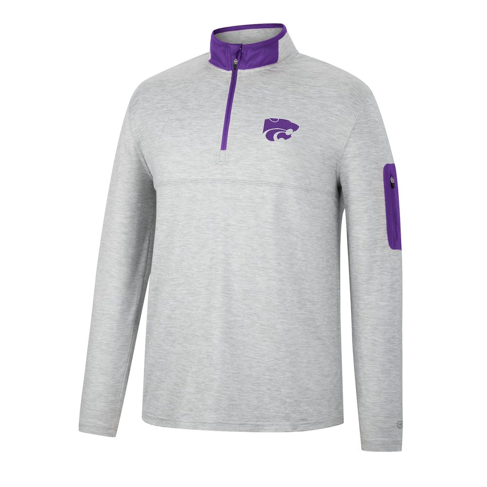 Men's Colosseum Heathered Gray/Purple Kansas State Wildcats Country Club Windshirt Quarter-Zip Jacket