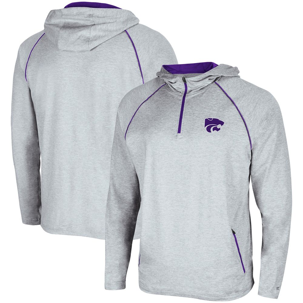 Men's Colosseum Heathered Gray Kansas State Wildcats Timeline Raglan Quarter-Zip Hoodie