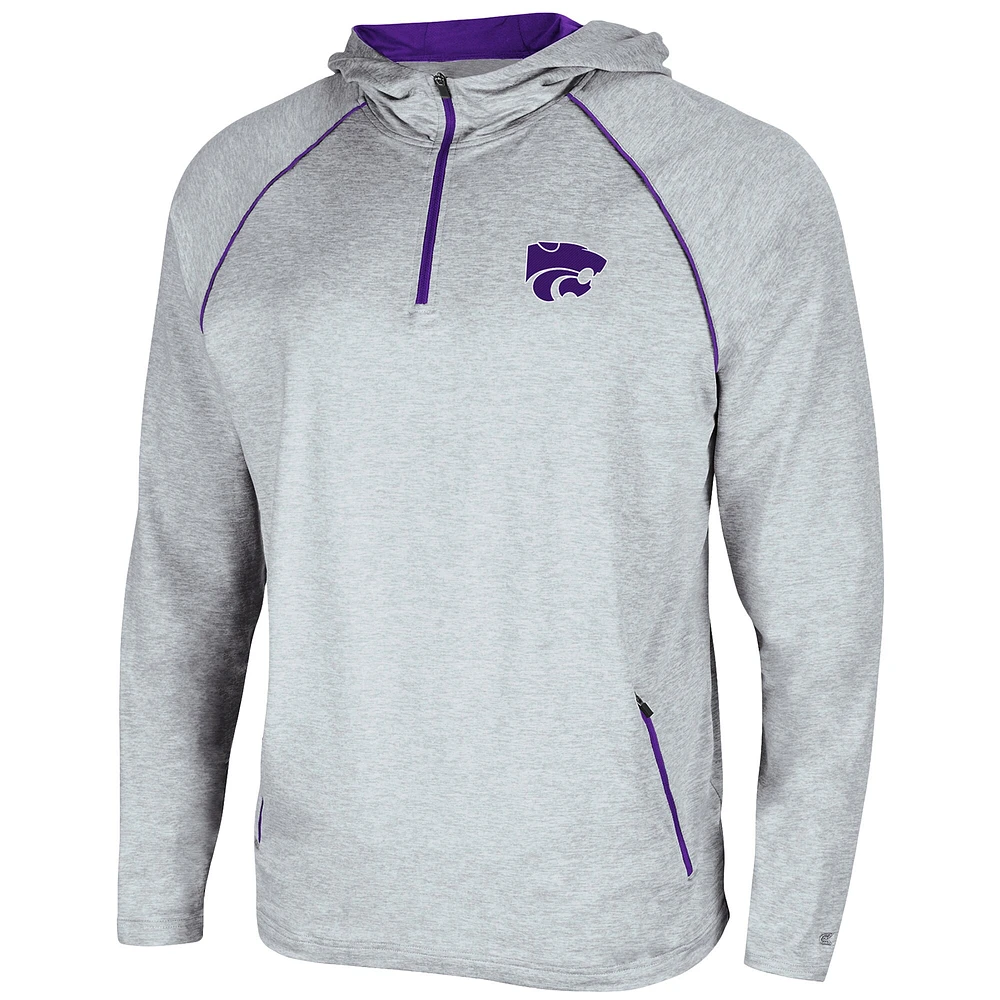 Chandail à capuchon Colosseum Heathered Grey Kansas State Wildcats Timeline Raglan pour homme