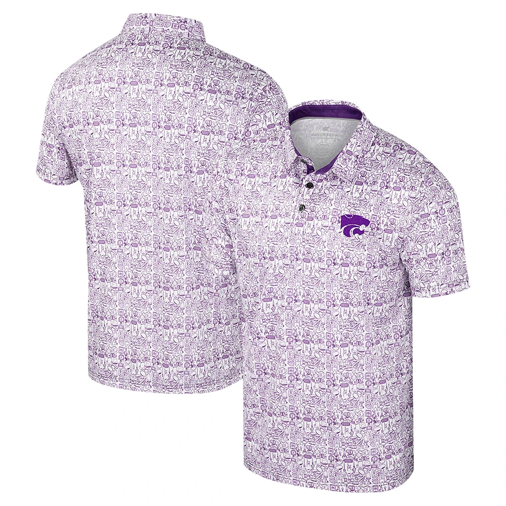 Polo à imprimé intégral pour homme Colosseum Purple Kansas State Wildcats It's Time!