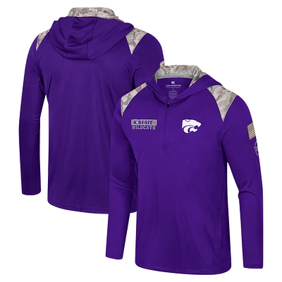 Veste à capuche glissière quart de tour pour homme Colosseum Purple Kansas State Wildcats OHT Military Appreciation