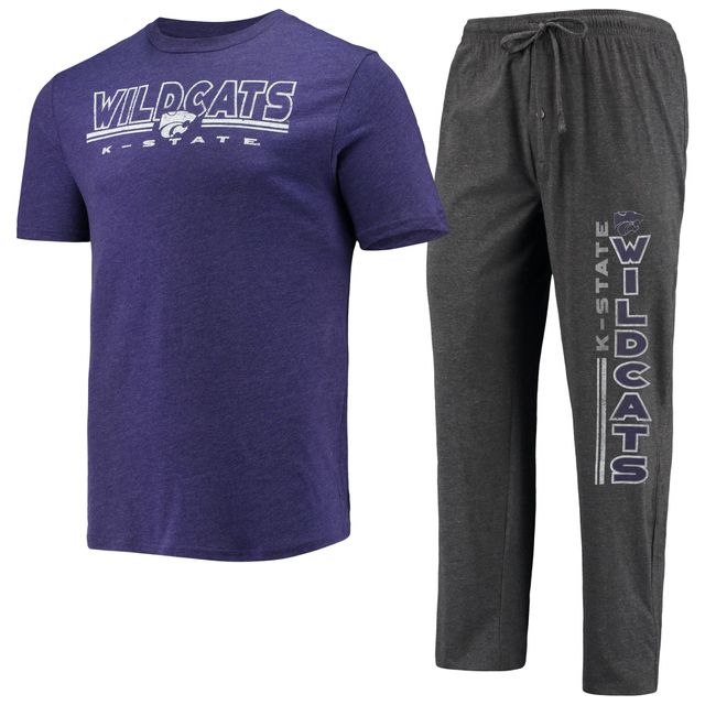 Concepts Sport T-shirt et pantalon pour homme anthracite chiné/violet Kansas State Wildcats Meter