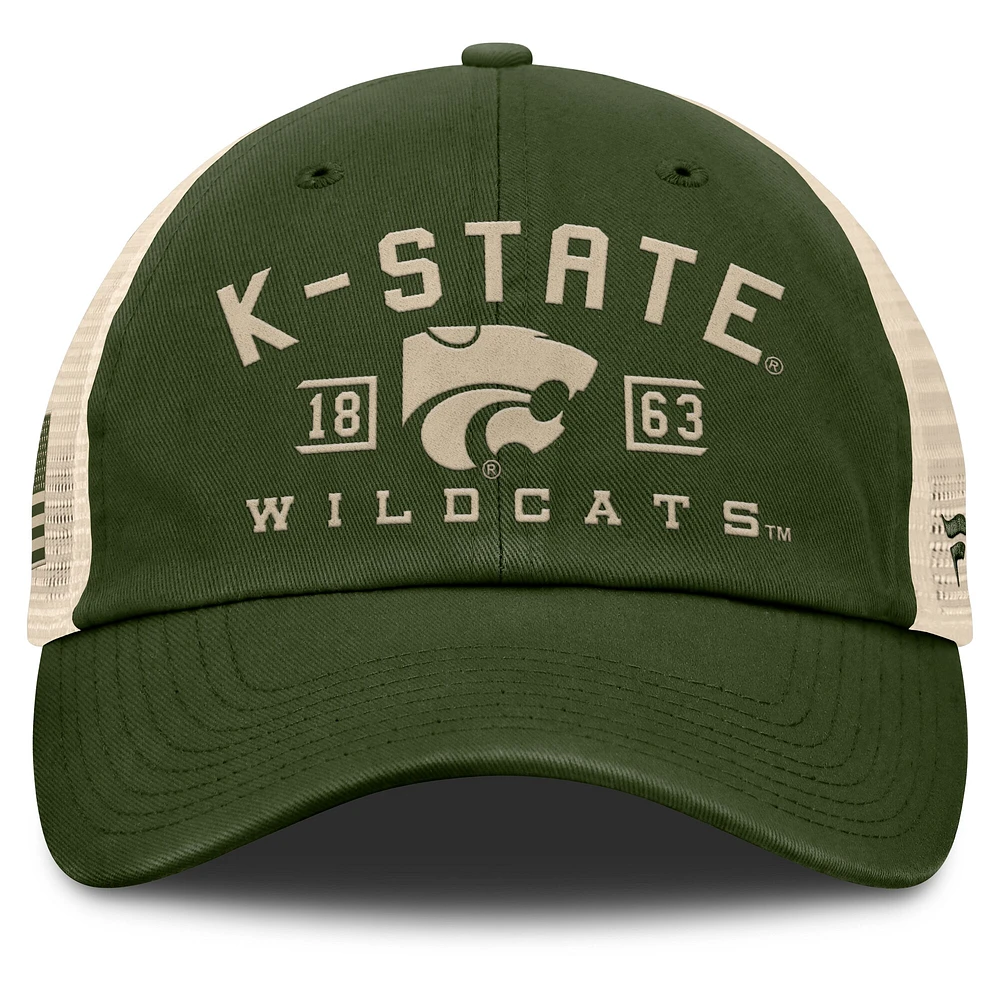 Men's Fanatics Olive Kansas State Wildcats OHT Military Appreciation Frontier Trucker Adjustable Hat