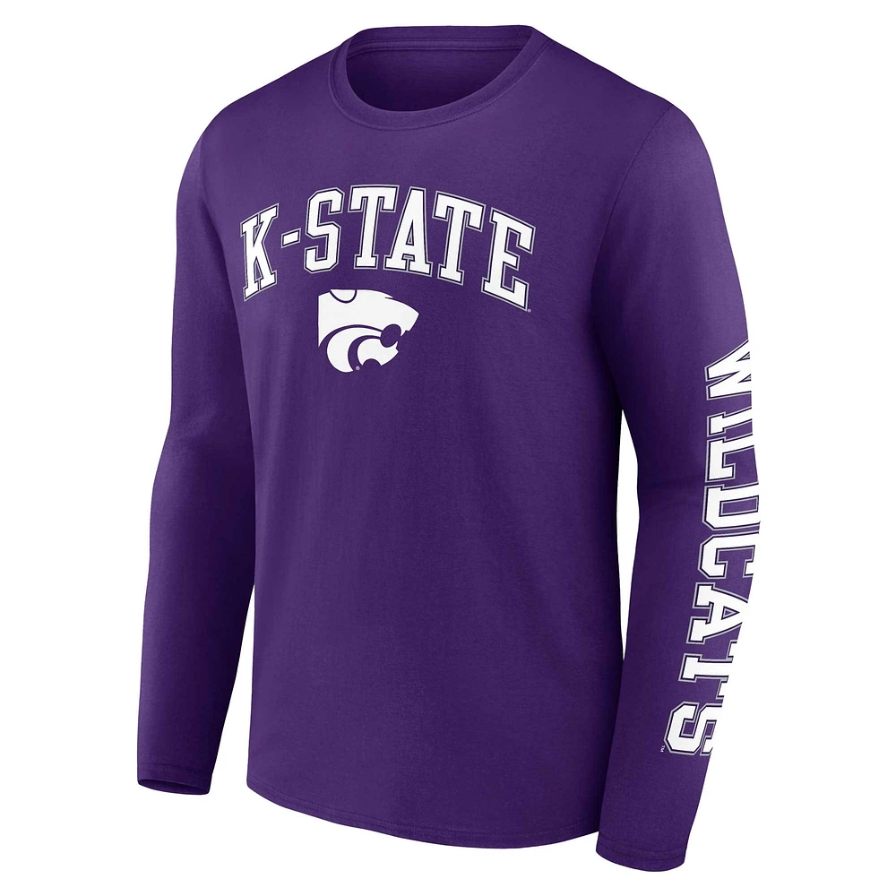 T-shirt violet à manches longues avec logo en détresse des Wildcats de l'État du Kansas Fanatics pour hommes