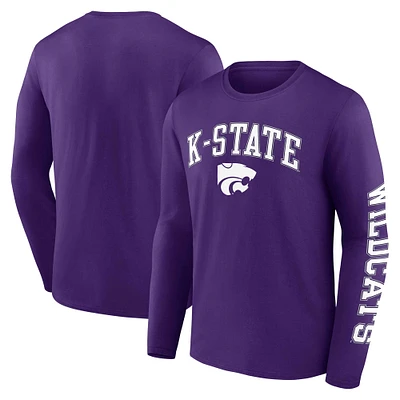 T-shirt violet à manches longues avec logo en détresse des Wildcats de l'État du Kansas Fanatics pour hommes