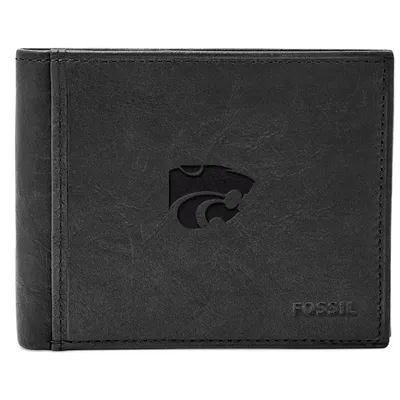 Kansas State Wildcats Fossil Leather Ingram RFID Flip ID Bifold Wallet - Black