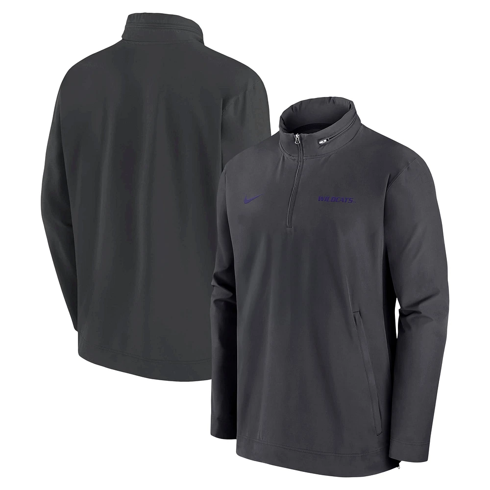 Men's Nike Anthracite Kansas State Wildcats 2024 Sideline Coach Quarter-Zip Hoodie Jacket