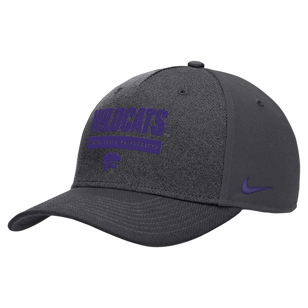 Casquette réglable Nike Charcoal Kansas State Wildcats 2024 Sideline Rise Performance pour homme