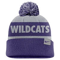 Men's Nike Gray/Purple Kansas State Wildcats Peak Stripe Cuffed Knit Hat with Pom