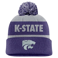 Men's Nike Gray/Purple Kansas State Wildcats Peak Stripe Cuffed Knit Hat with Pom